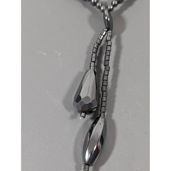 Artisan Hematite Bead Necklace 18" Gunmetal Gray Modern Statement - Picture 3 of 7